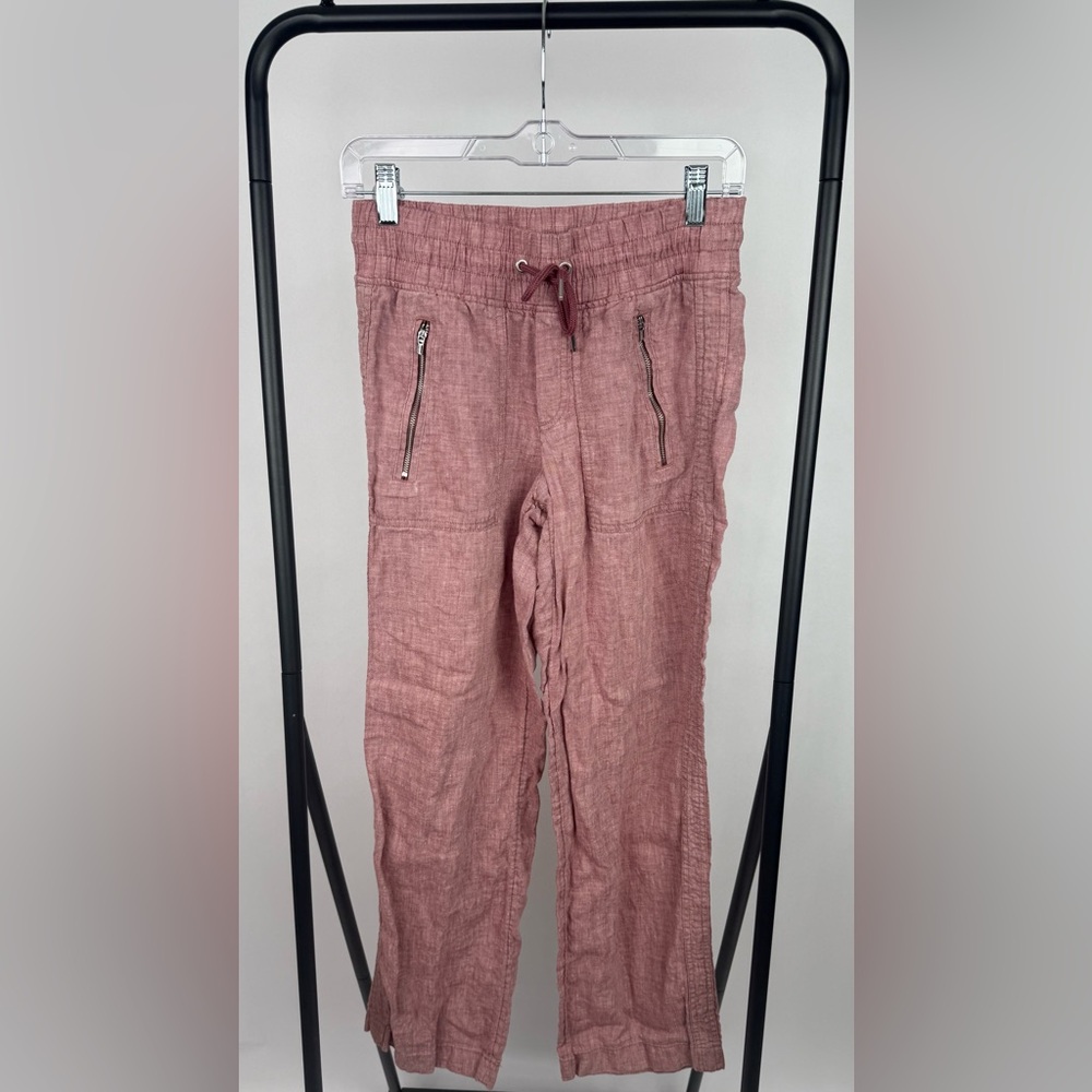 Athleta Cabo Linen Wide Leg Pants 100% Linen Tawny Rose Pink Drawstring Size 28 - Picture 2 of 5